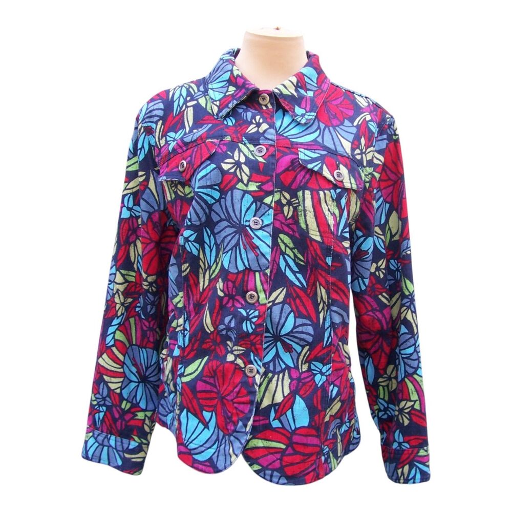 Lara Lane Multicolored Trendy Coat Jean Jacket Womens 16W Everyday Colorful